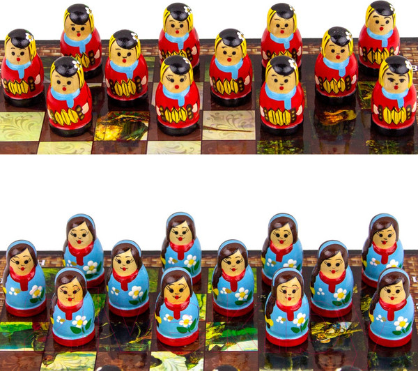 Изображение товара Шахматы Брестская Фабрика Сувениров Русские сказки в виде матрешек / ch_tales