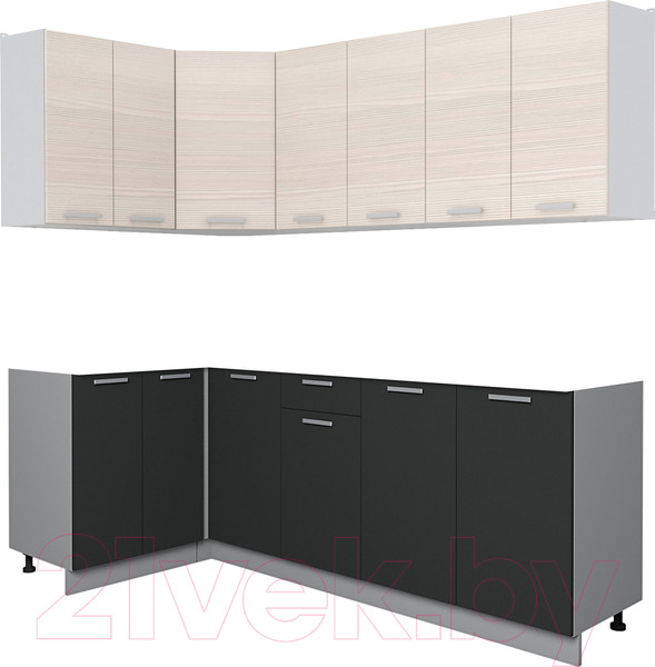 Изображение товара Кухонный гарнитур Интерлиния Мила Лайт 1.2x2.2 без столешницы (вудлайн кремовый/антрацит)