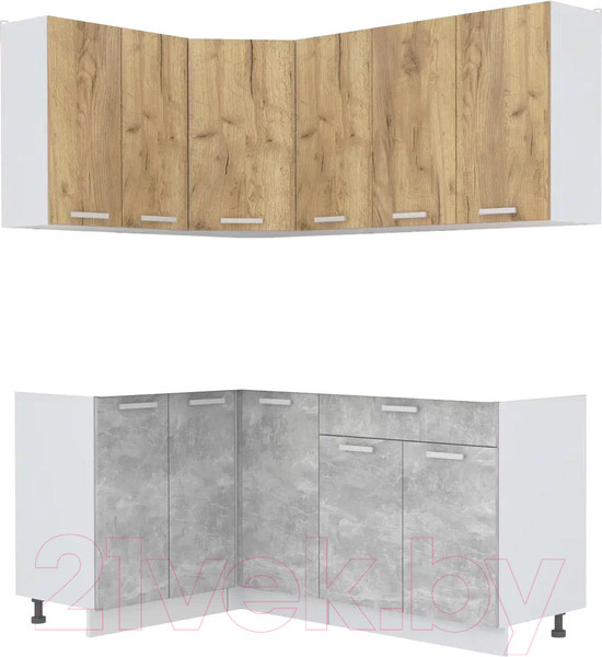 Изображение товара Кухонный гарнитур Интерлиния Мила Лайт 1.2x1.8 без столешницы (дуб золотой/бетон)