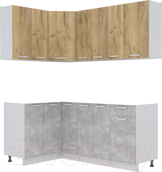 Изображение товара Кухонный гарнитур Интерлиния Мила Лайт 1.2x1.9 без столешницы (дуб золотой/бетон)