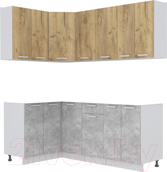 Изображение товара Кухонный гарнитур Интерлиния Мила Лайт 1.2x2.0 без столешницы (дуб золотой/бетон)