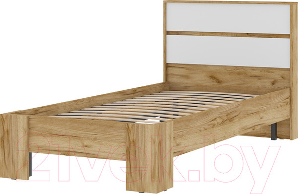 Изображение товара Односпальная кровать Стендмебель Хелен КР 01 90x200 (белый/дуб крафт золотой)