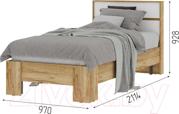 Изображение товара Односпальная кровать Стендмебель Хелен КР 01 90x200 (белый/дуб крафт золотой)