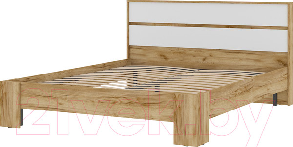 Изображение товара Двуспальная кровать Стендмебель Хелен КР 03 160x200 (белый/дуб крафт золотой)