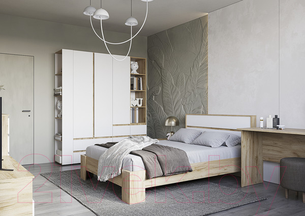 Изображение товара Двуспальная кровать Стендмебель Хелен КР 03 160x200 (белый/дуб крафт золотой)