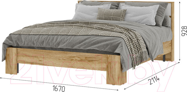 Изображение товара Двуспальная кровать Стендмебель Хелен КР 03 160x200 (белый/дуб крафт золотой)