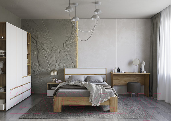 Изображение товара Двуспальная кровать Стендмебель Хелен КР 03 160x200 (белый/дуб крафт золотой)