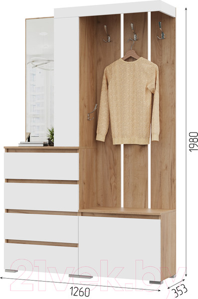 Изображение товара Секция в прихожую Стендмебель Хелен ПР 01 (белый/дуб крафт золото)