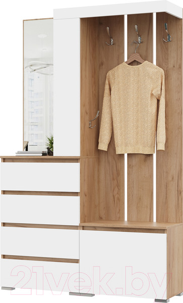 Изображение товара Секция в прихожую Стендмебель Хелен ПР 01 (белый/дуб крафт золото)