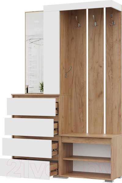 Изображение товара Секция в прихожую Стендмебель Хелен ПР 01 (белый/дуб крафт золото)