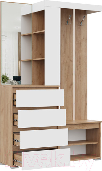 Изображение товара Секция в прихожую Стендмебель Хелен ПР 01 (белый/дуб крафт золото)