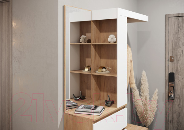 Изображение товара Секция в прихожую Стендмебель Хелен ПР 01 (белый/дуб крафт золото)