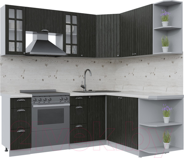 Изображение товара Кухонный гарнитур Интерлиния Берес 1.7x2.1 правая (дуб английский/бискайская сосна)