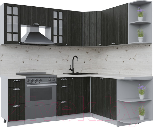 Изображение товара Кухонный гарнитур Интерлиния Берес 1.7x2.2 правая (дуб английский/бискайская сосна)