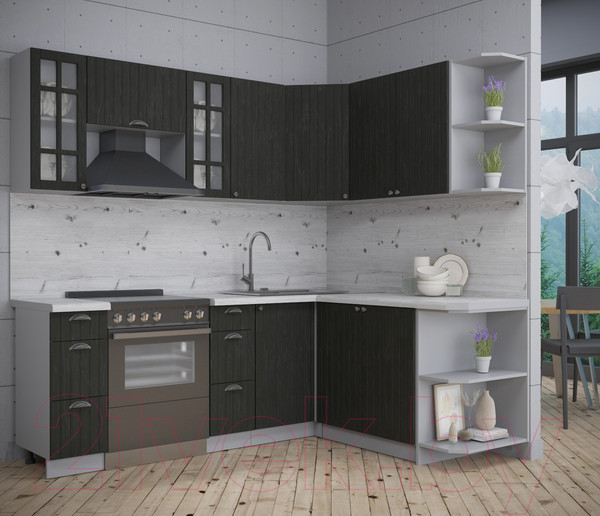 Изображение товара Кухонный гарнитур Интерлиния Берес 1.7x2.2 правая (дуб английский/бискайская сосна)