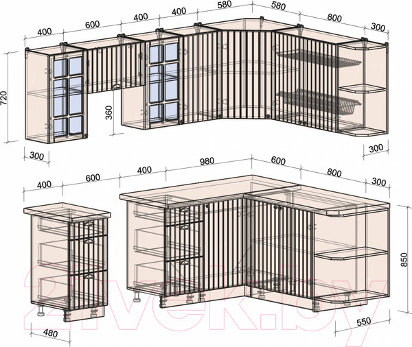 Изображение товара Кухонный гарнитур Интерлиния Берес 1.7x2.4 правая (дуб английский/бискайская сосна)