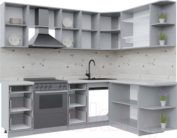 Изображение товара Кухонный гарнитур Интерлиния Берес 1.7x2.4 правая (дуб английский/бискайская сосна)