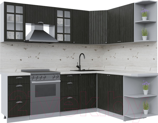 Изображение товара Кухонный гарнитур Интерлиния Берес 1.7x2.4 правая (дуб английский/бискайская сосна)