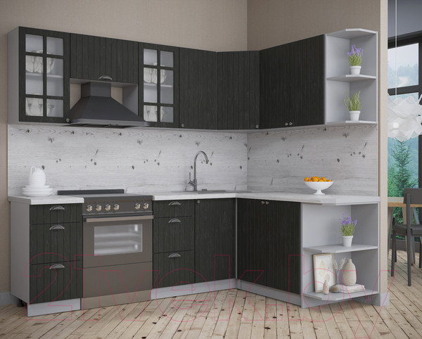 Изображение товара Кухонный гарнитур Интерлиния Берес 1.7x2.4 правая (дуб английский/бискайская сосна)