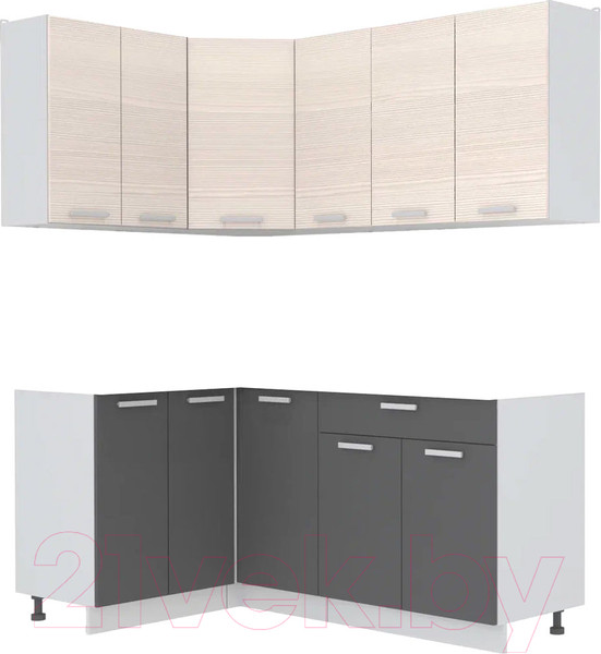 Изображение товара Кухонный гарнитур Интерлиния Мила Лайт 1.2x1.8 без столешницы (вудлайн кремовый/антрацит)