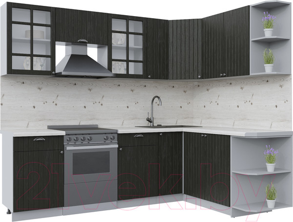 Изображение товара Кухонный гарнитур Интерлиния Берес 1.7x2.5 правая (дуб английский/бискайская сосна)