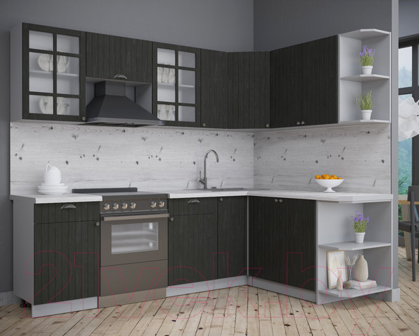 Изображение товара Кухонный гарнитур Интерлиния Берес 1.7x2.5 правая (дуб английский/бискайская сосна)