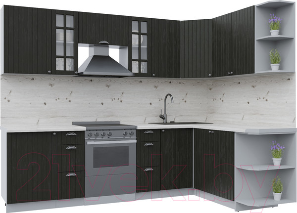 Изображение товара Кухонный гарнитур Интерлиния Берес 1.7x2.7 правая (дуб английский/бискайская сосна)