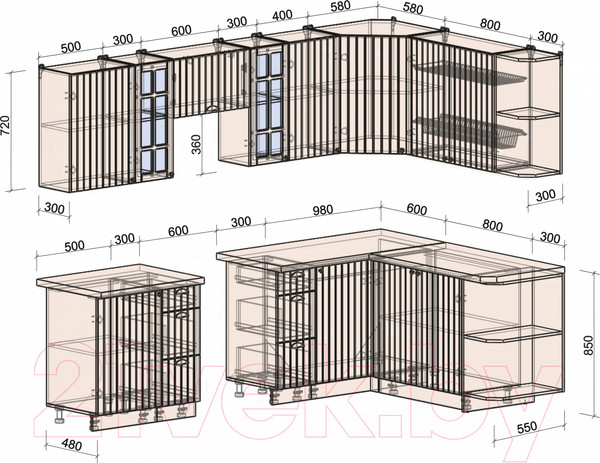 Изображение товара Кухонный гарнитур Интерлиния Берес 1.7x2.7 правая (дуб английский/бискайская сосна)