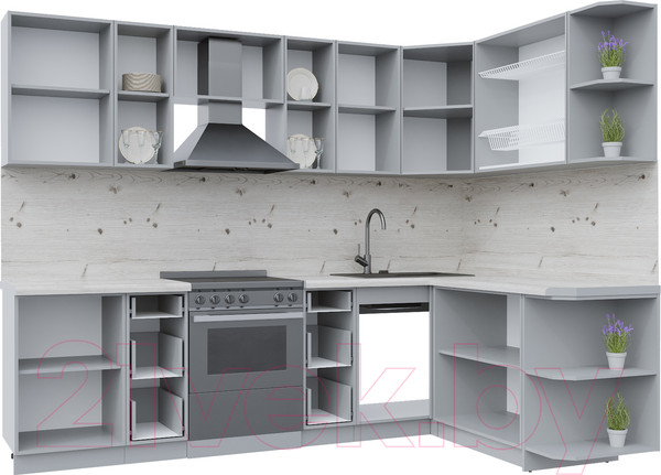 Изображение товара Кухонный гарнитур Интерлиния Берес 1.7x2.7 правая (дуб английский/бискайская сосна)
