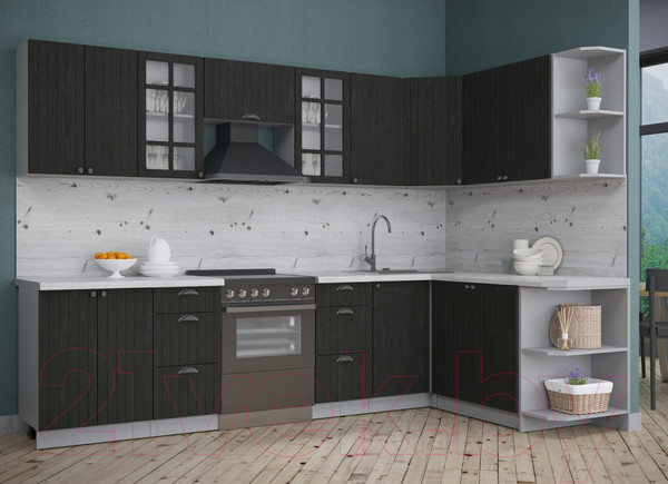 Изображение товара Кухонный гарнитур Интерлиния Берес 1.7x3.0 правая (дуб английский/бискайская сосна)