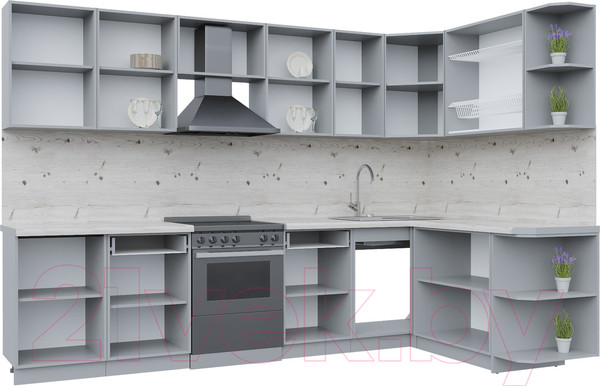 Изображение товара Кухонный гарнитур Интерлиния Берес 1.7x3.1 правая (дуб английский/бискайская сосна)