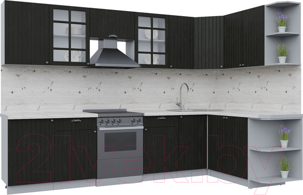 Изображение товара Кухонный гарнитур Интерлиния Берес 1.7x3.1 правая (дуб английский/бискайская сосна)