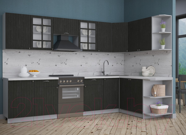 Изображение товара Кухонный гарнитур Интерлиния Берес 1.7x3.1 правая (дуб английский/бискайская сосна)