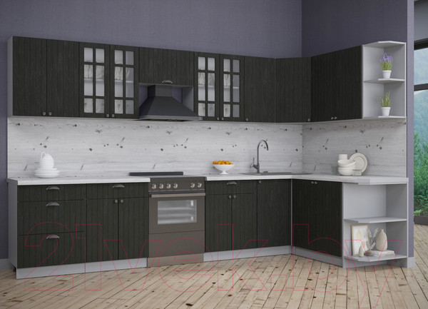 Изображение товара Кухонный гарнитур Интерлиния Берес 1.7x3.4 правая (дуб английский/бискайская сосна)