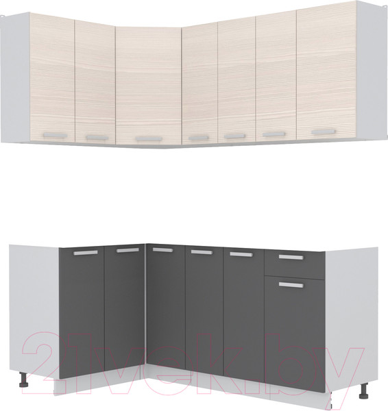 Изображение товара Кухонный гарнитур Интерлиния Мила Лайт 1.2x1.9 без столешницы (вудлайн кремовый/антрацит)