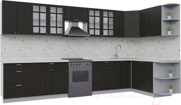 Изображение товара Кухонный гарнитур Интерлиния Берес 1.7x3.7 правая (дуб английский/бискайская сосна)