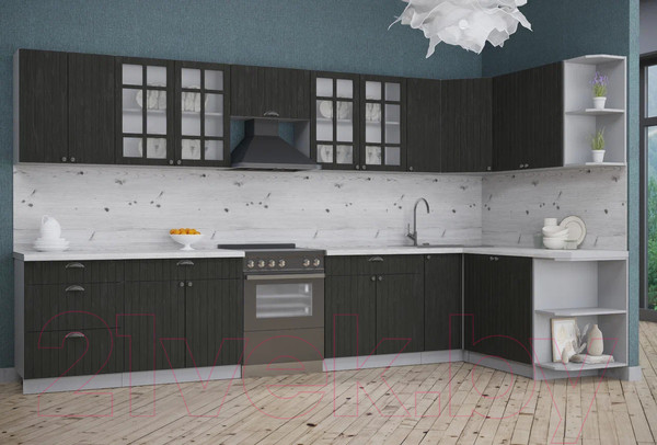 Изображение товара Кухонный гарнитур Интерлиния Берес 1.7x3.7 правая (дуб английский/бискайская сосна)