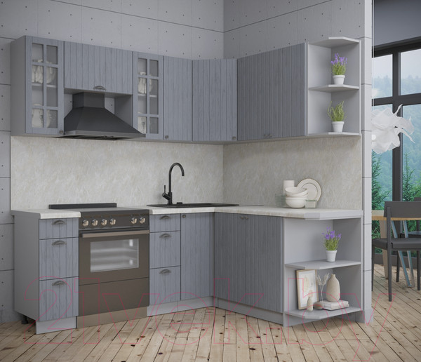 Изображение товара Кухонный гарнитур Интерлиния Берес 1.7x2.1 правая (дуб серый/опал светлый)