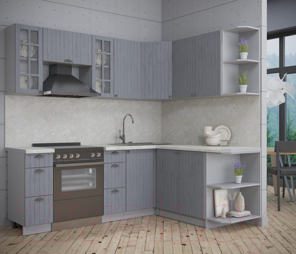 Изображение товара Кухонный гарнитур Интерлиния Берес 1.7x2.2 правая (дуб серый/опал светлый)