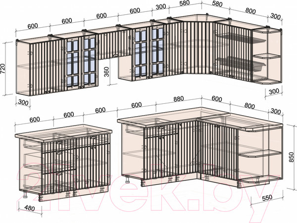 Изображение товара Кухонный гарнитур Интерлиния Берес 1.7x3.3 правая (дуб серый/опал светлый)