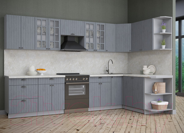 Изображение товара Кухонный гарнитур Интерлиния Берес 1.7x3.3 правая (дуб серый/опал светлый)