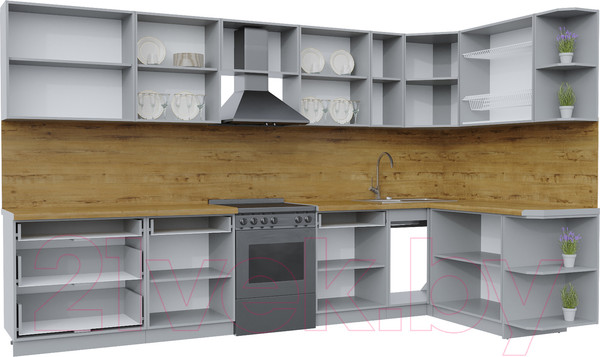 Изображение товара Кухонный гарнитур Интерлиния Берес 1.7x3.5 правая (дуб серый/опал светлый)