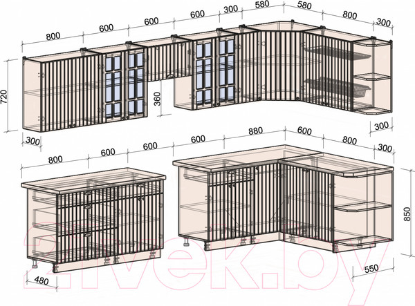 Изображение товара Кухонный гарнитур Интерлиния Берес 1.7x3.5 правая (дуб серый/опал светлый)