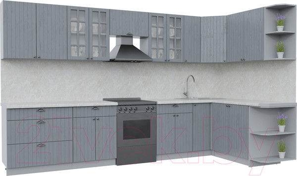 Изображение товара Кухонный гарнитур Интерлиния Берес 1.7x3.5 правая (дуб серый/опал светлый)