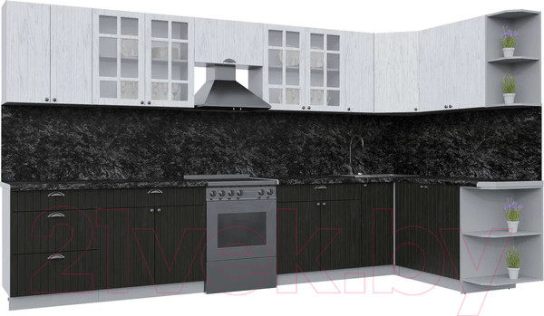 Изображение товара Кухонный гарнитур Интерлиния Берес 1.7x3.7 правая (дуб английский/дуб полярный/кастилло темный)
