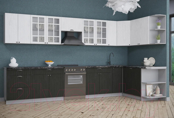 Изображение товара Кухонный гарнитур Интерлиния Берес 1.7x3.7 правая (дуб английский/дуб полярный/кастилло темный)