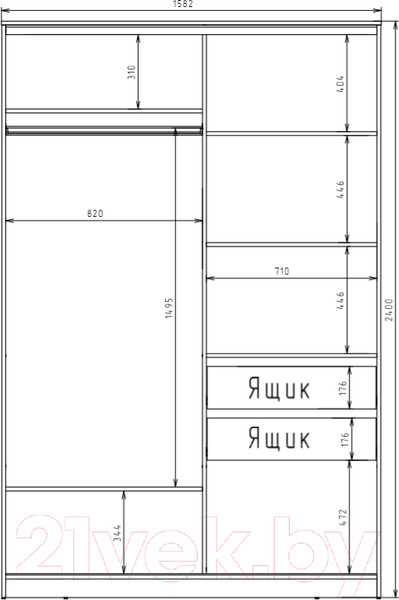 Изображение товара Шкаф-купе Рэйгрупп 158 VVX Elgon РГ-04.06 (венге/хром)