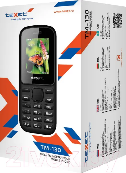 Изображение товара Мобильный телефон Texet TM-130 (черный/красный)
