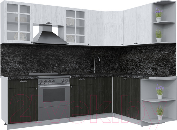 Изображение товара Кухонный гарнитур Интерлиния Берес 1.7x2.6 правая (дуб английский/дуб полярный/кастилло темный)