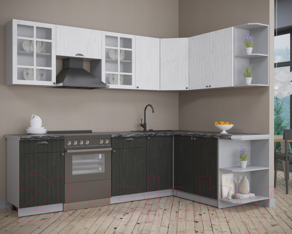 Изображение товара Кухонный гарнитур Интерлиния Берес 1.7x2.6 правая (дуб английский/дуб полярный/кастилло темный)